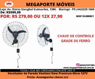 Ventilador de Parede 6P Grade Ferro 60cm Ventisol