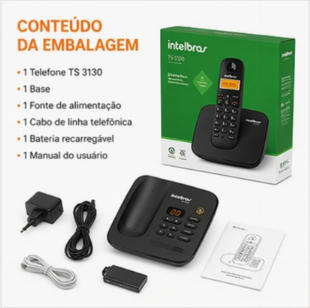 Telefone Sem Fio Intelbras TS 3130 Preto c/ Secretária Eletrônica + Identificador