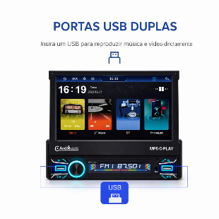 Multimídia Central Tela Retrátil 7 Polegadas 1 DIN Multimídia Automotivo som de carro