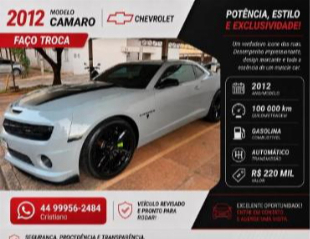 Camaro 2012, R$ 220 MIL, ESTUDO TROCAS, Impecável, + R$ 50 mil em acessórios