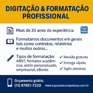 Serviços de digitação em São Paulo e também para todo o Brasil