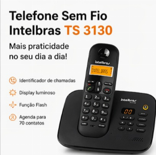 Imagem do anuncio Telefone Sem Fio Intelbras TS 3130 Preto c/ Secretária Eletrônica + Identificador