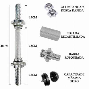 Halter de Aço Maciço Cromado 40cm com Rosca Rápida (leia a descrição)