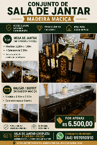 Sala de jantar completa (Mesa + 8 cadeiras + balcão) Madeira maciça | Clássico | Excelente estado