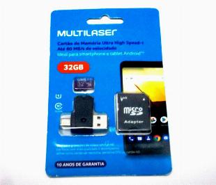 Kit 4 em 1 Multilaser cartão de memória + adaptador USB dual drive + adaptador SD 32GB De R$56,00 por R$52,00