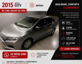 HONDA CITY,  R$ 3.000 Abaixo Fipe, CÂMBIO MANUAL, 99956-2484