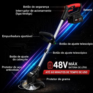 Cortador De Grama Roçadeira Elétrica Aparador 2 Baterias 48v