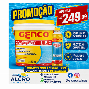 Imagem do anuncio Cloro 10 Kg Multipla Ação 3x1 Marca Genco + 01 clarificante 1 litro Genco de BRINDE