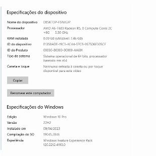 Computador CPU AMD Dual Core 8GB HD SSD 240GB Novo