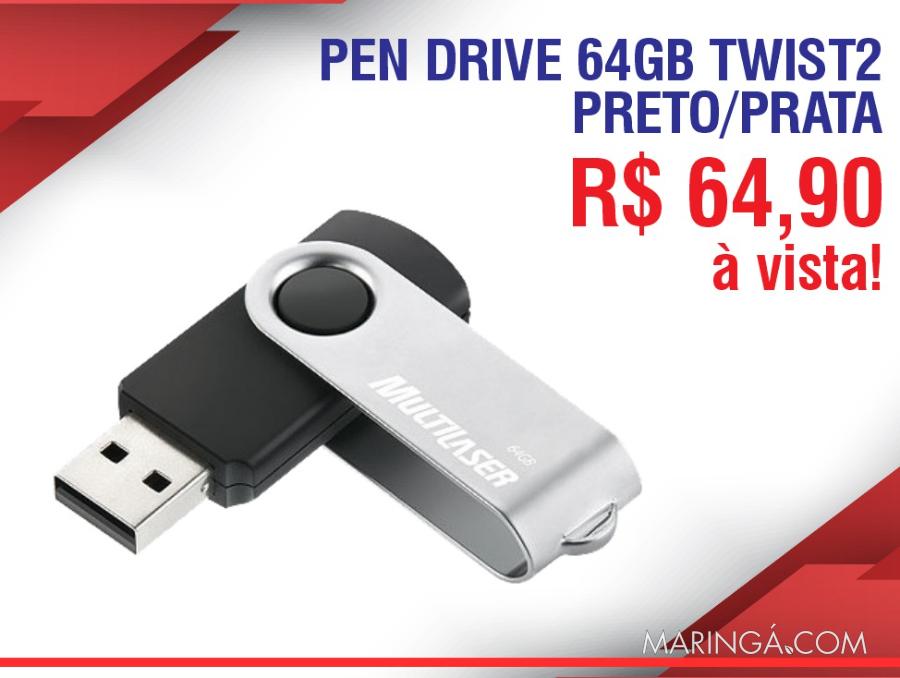 PEN DRIVE 64GB TWIST2 PRETO/PRATA