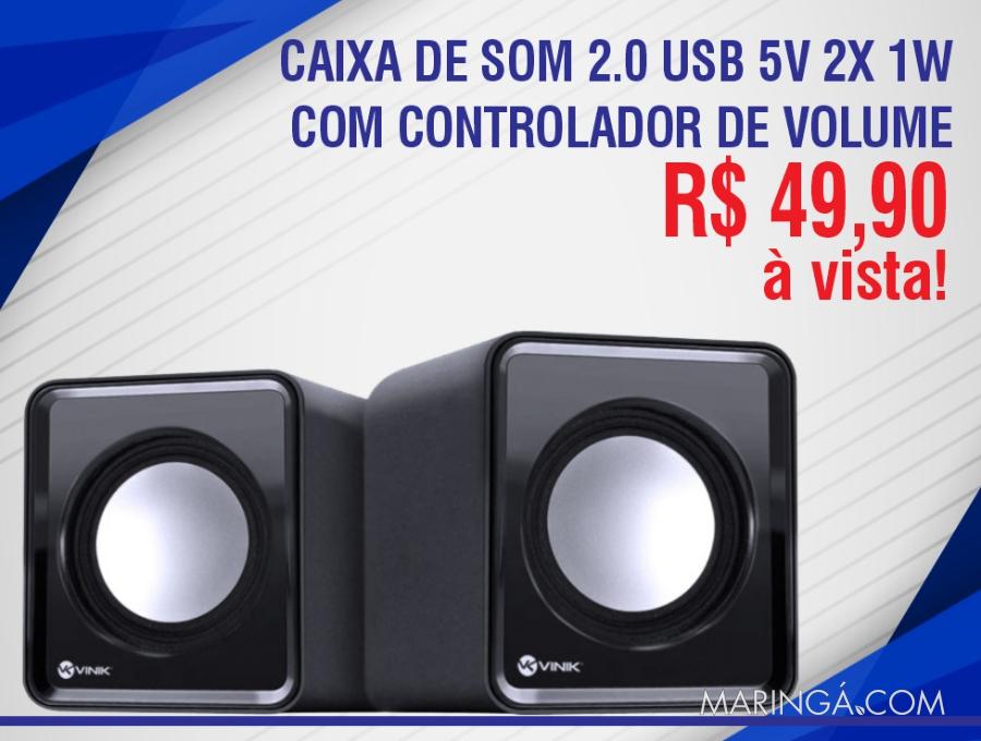 CAIXA DE SOM 2.0 USB 5V 2X 1W COM CONTROLADOR DE VOLUME