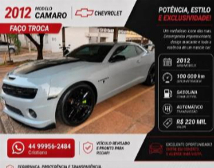 Camaro 2012, R$ 220 MIL, ESTUDO TROCAS, Impecável, + R$ 50 mil em acessórios