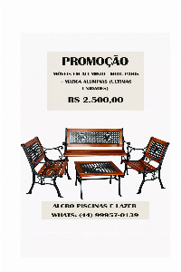 Banco em Alumínio c/madeira tratada Mod. Paris Jogo Completo Marca Aluminas - para Sol e Chuva