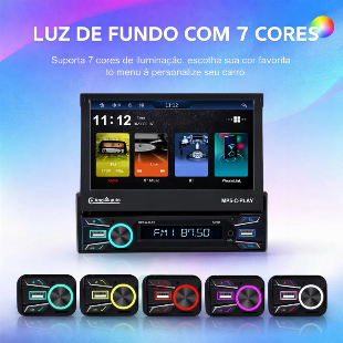 Multimídia Central Tela Retrátil 7 Polegadas 1 DIN Multimídia Automotivo som de carro