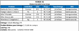 Venda de Produtos Direto da Roça ( Sitio )