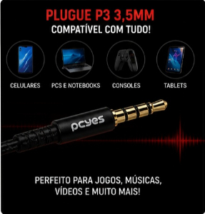 Fone de Ouvido Gamer PCYes Opala Headset Gamer RGB com Microfone Som Estéreo PC