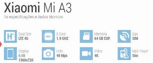 Xiaomi A3 - com biometria 64 Gb