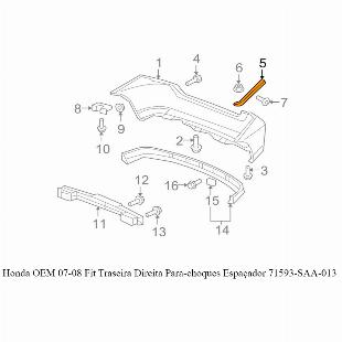 Suporte Guia Para-Choque Traseiro Direito Honda Fit 2004 a 2008 Ref.: 71593SAA013