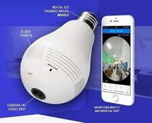 Câmera IP Lâmpada Espiã Visão 360º wifi 1080p Full hd 2mp
